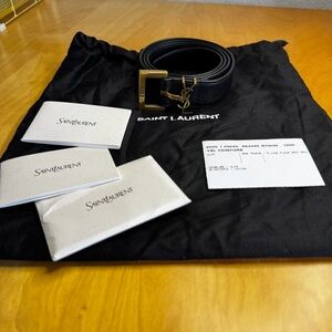 NWT 3cm Saint Laurent Casandre Grained Black Leather Belt • size 90cm